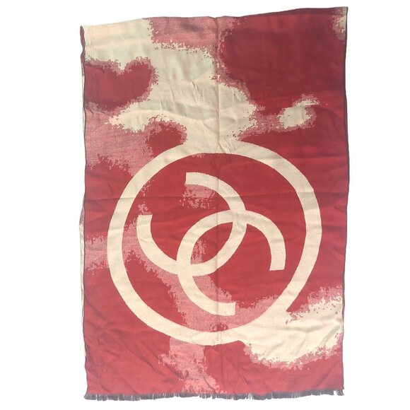 Vintage Chanel Burgundy Red Cream Tie Dye Print Blanket Scarf Scarves Wrap - Picture 3 of 11